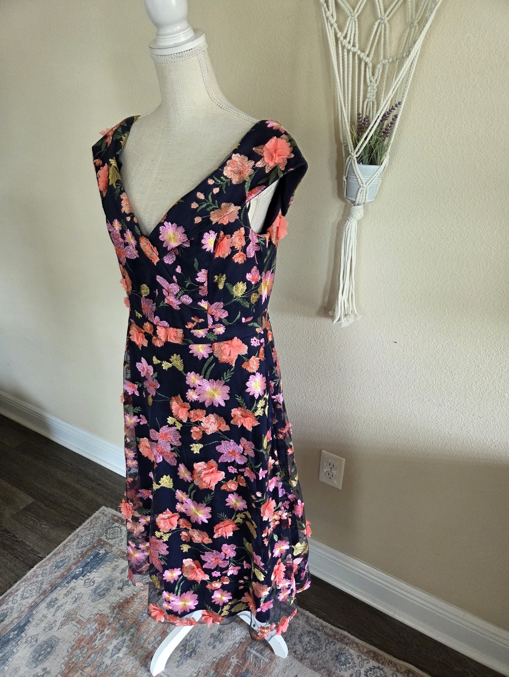 Xscape Off The-Shoulder Embroidered Floral Midi Dress Size 14 NWT $300 Formal - Picture 2 of 16
